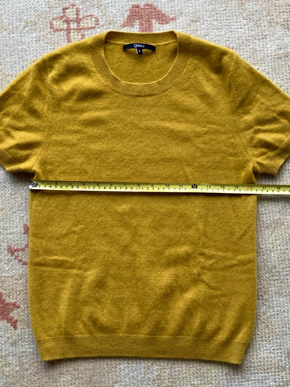 Quince Mongolian Cashmere Tee Mustard Gold Yellow, size Large - Picture 5 of 7